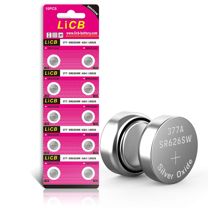 LiCB 377 Button Cell Watch Batteries, 10 Count
