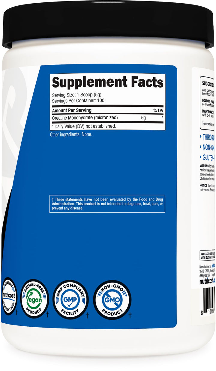 Nutricost Micronized Creatine Monohydrate Powder, Unflavored, 500 g