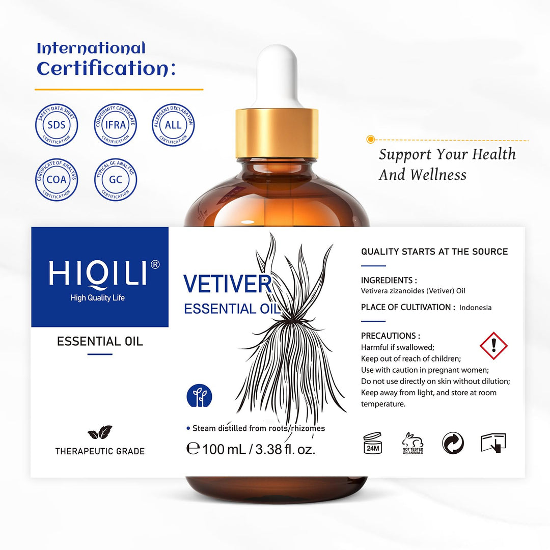 HIQILI Vetiver Essential Oil, 3.38 fl oz