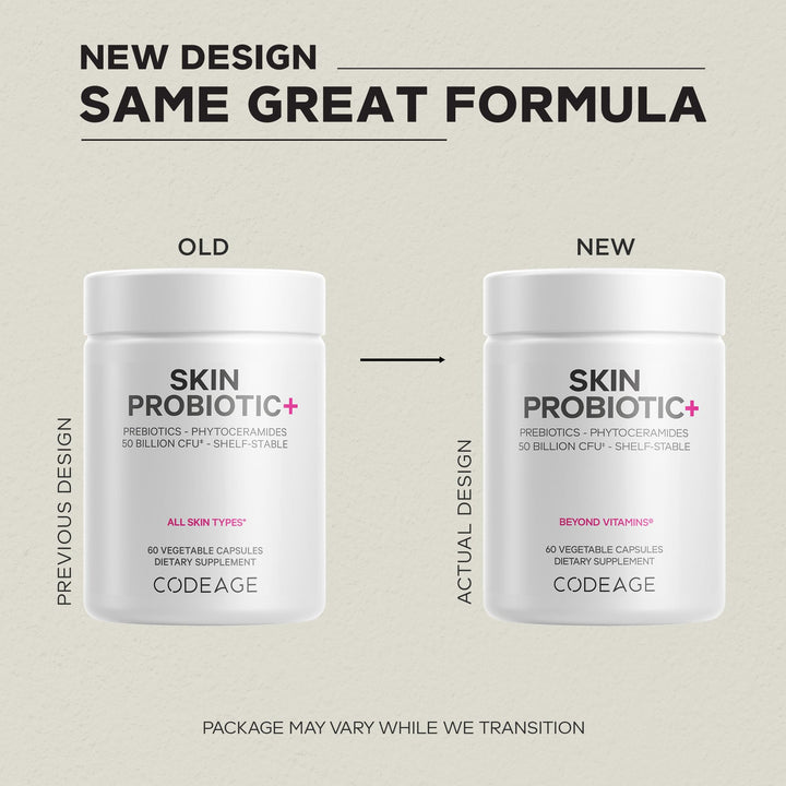 Codeage Skin Probiotics Prebiotics, 50 Billion CFU, 60 Count
