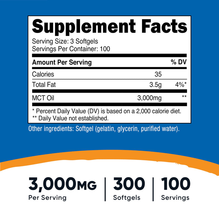 Nutricost MCT Oil Softgels, 1000 mg, 300 Count