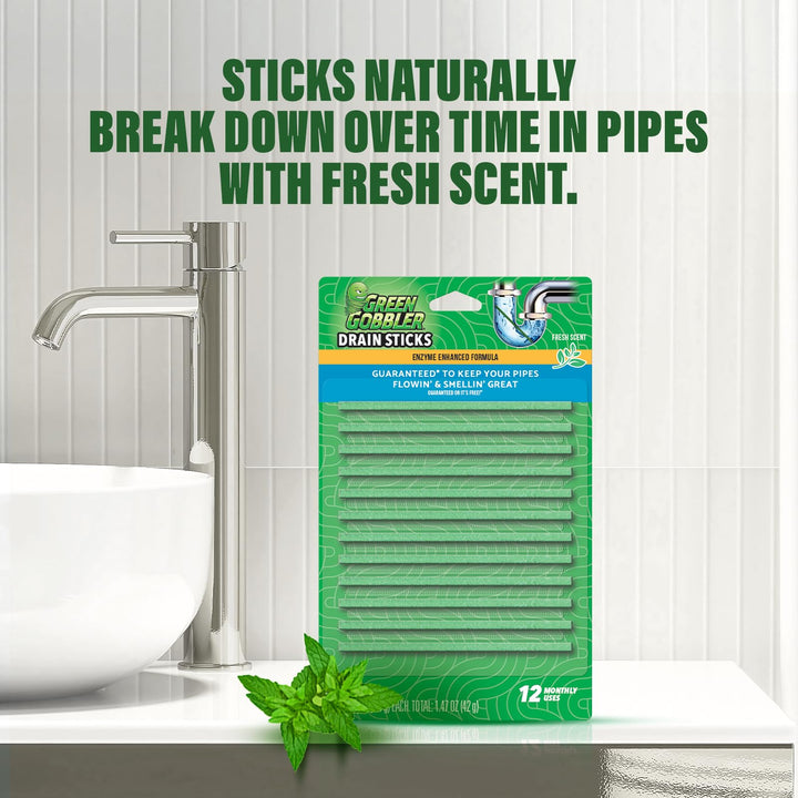 Green Gobbler Bio-Flow Strips Drain Cleaner and Deodorizer, 12 Count