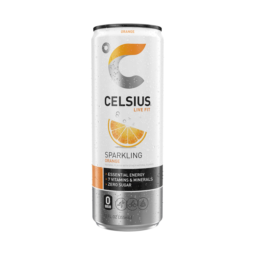 CELSIUS Sparkling Orange Energy Drink, Sugar Free, 12 fl oz, Pack of 12