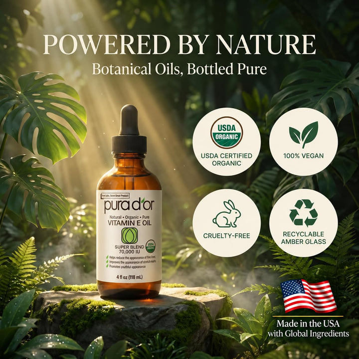 PURA D'OR Organic Vitamin E Oil, 4 oz