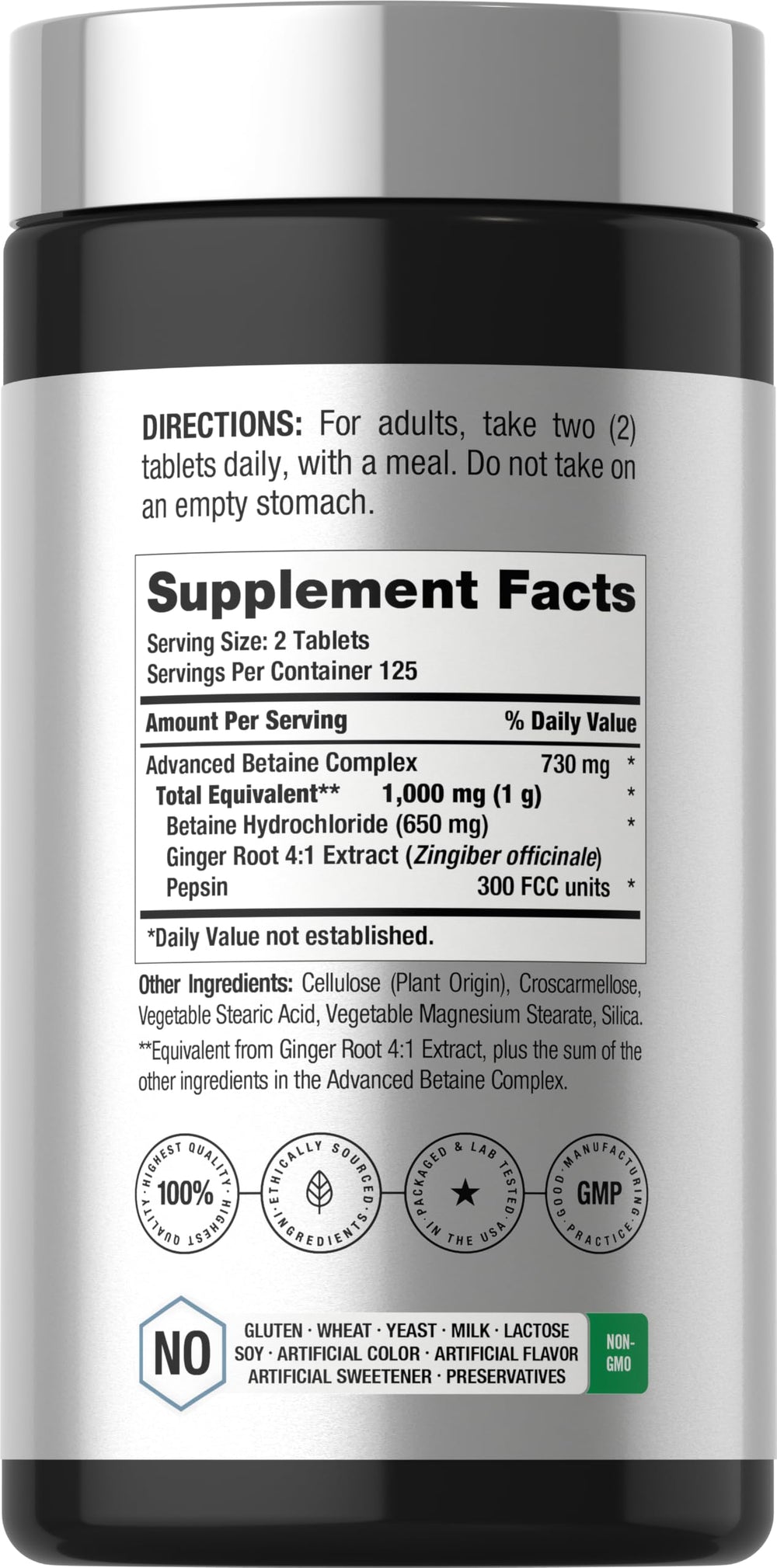 Horbäach Betaine HCl With Pepsin, 250 Count