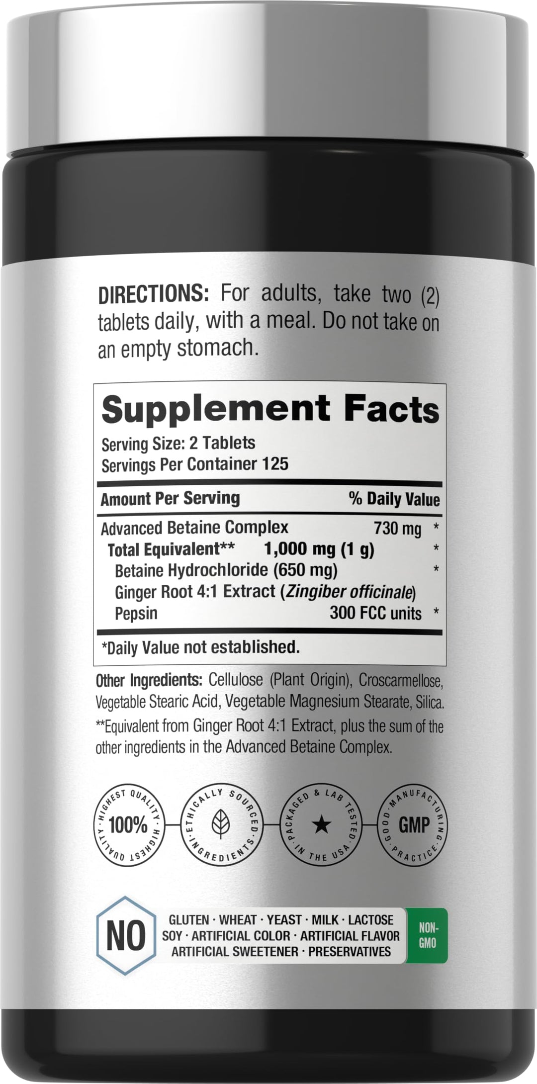 Horbäach Betaine HCl With Pepsin, 250 Count