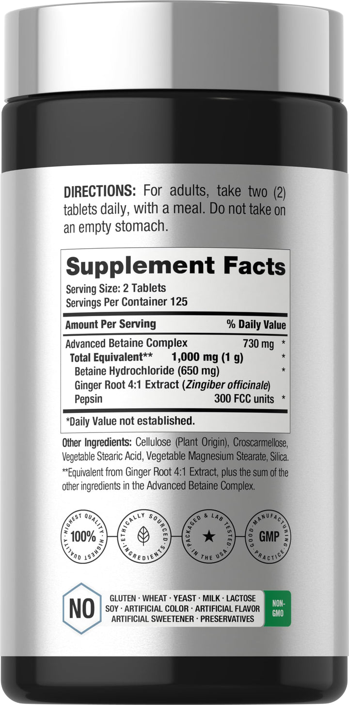 Horbäach Betaine HCl With Pepsin, 250 Count