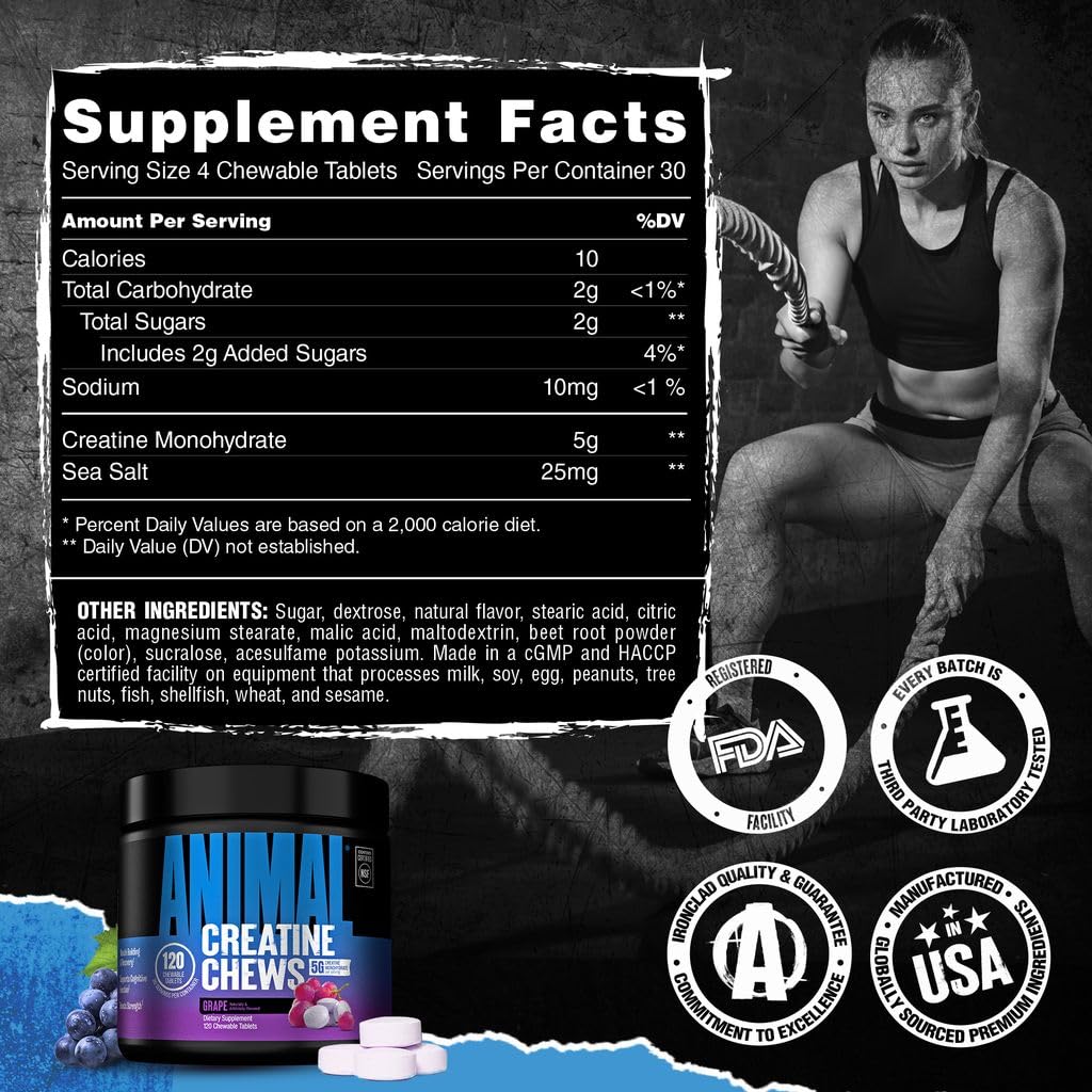 Animal Creatine Monohydrate Chews, Grape, 120 Count