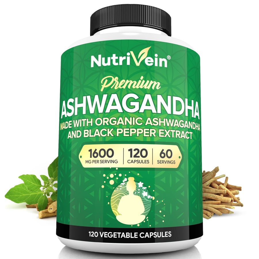 Nutrivein Organic Ashwagandha Capsules, 1200 mg, 120 Count