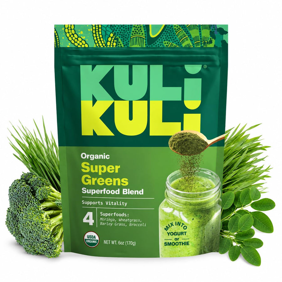 Kuli Kuli Organic Super Greens Powder, Moringa Wheatgrass & Broccoli, 6 oz
