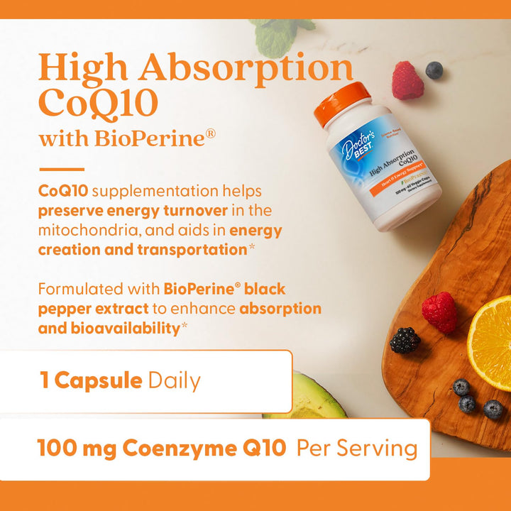 Doctor's Best High Absorption CoQ10 with BioPerine, 100 mg, 60 Count