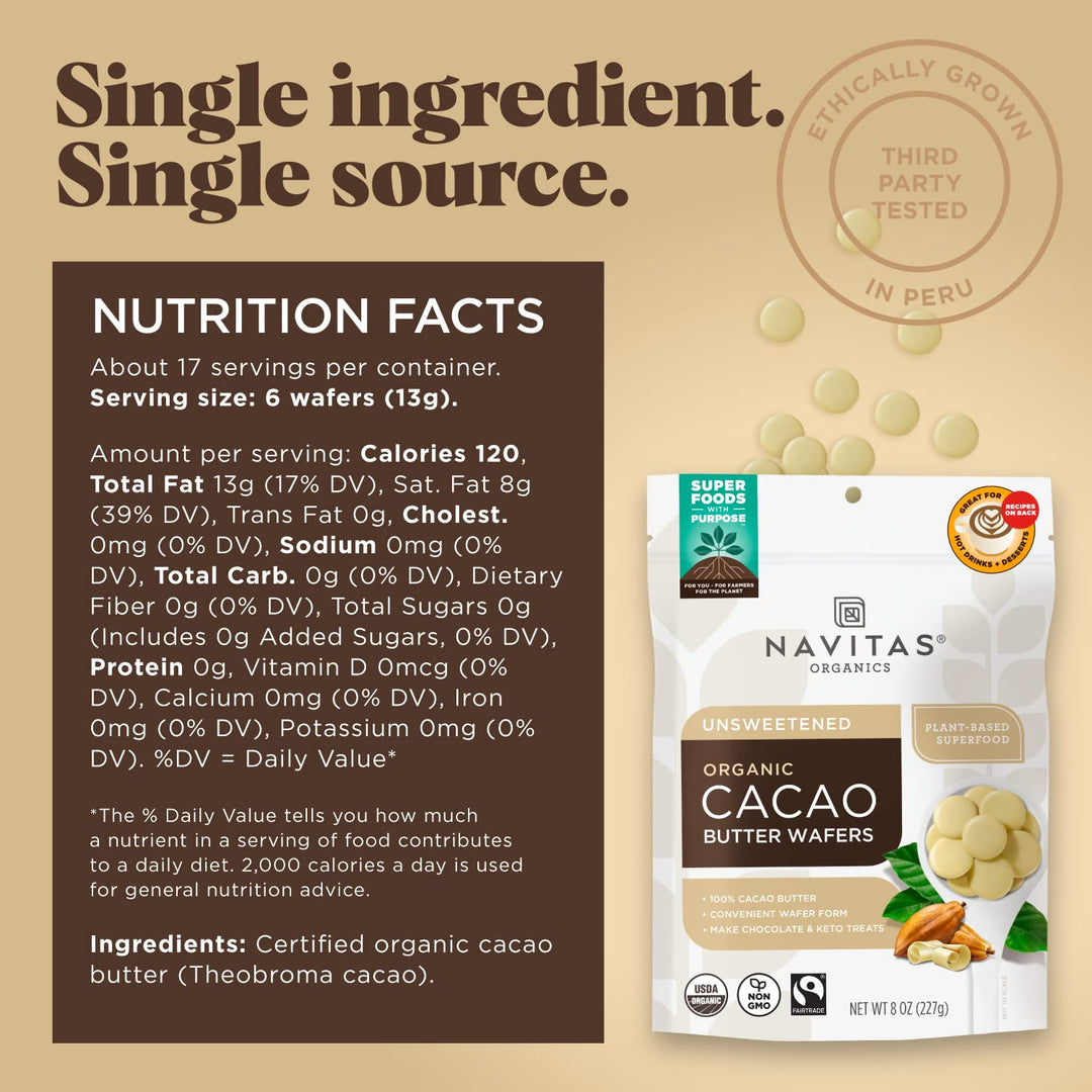 Navitas Organics Cacao Butter Wafers, 8 oz