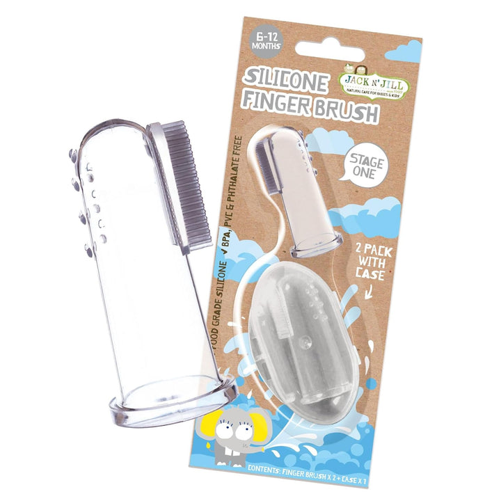 JACK N' JILL Kids Stage 1 Silicone Finger Brush & Case, 2 Count
