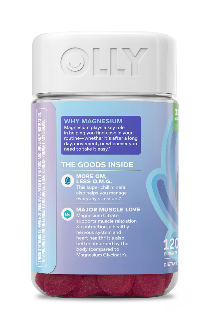 OLLY Relaxing Magnesium Gummies, Magnesium Citrate, Raspberry Lavender, 120 Count