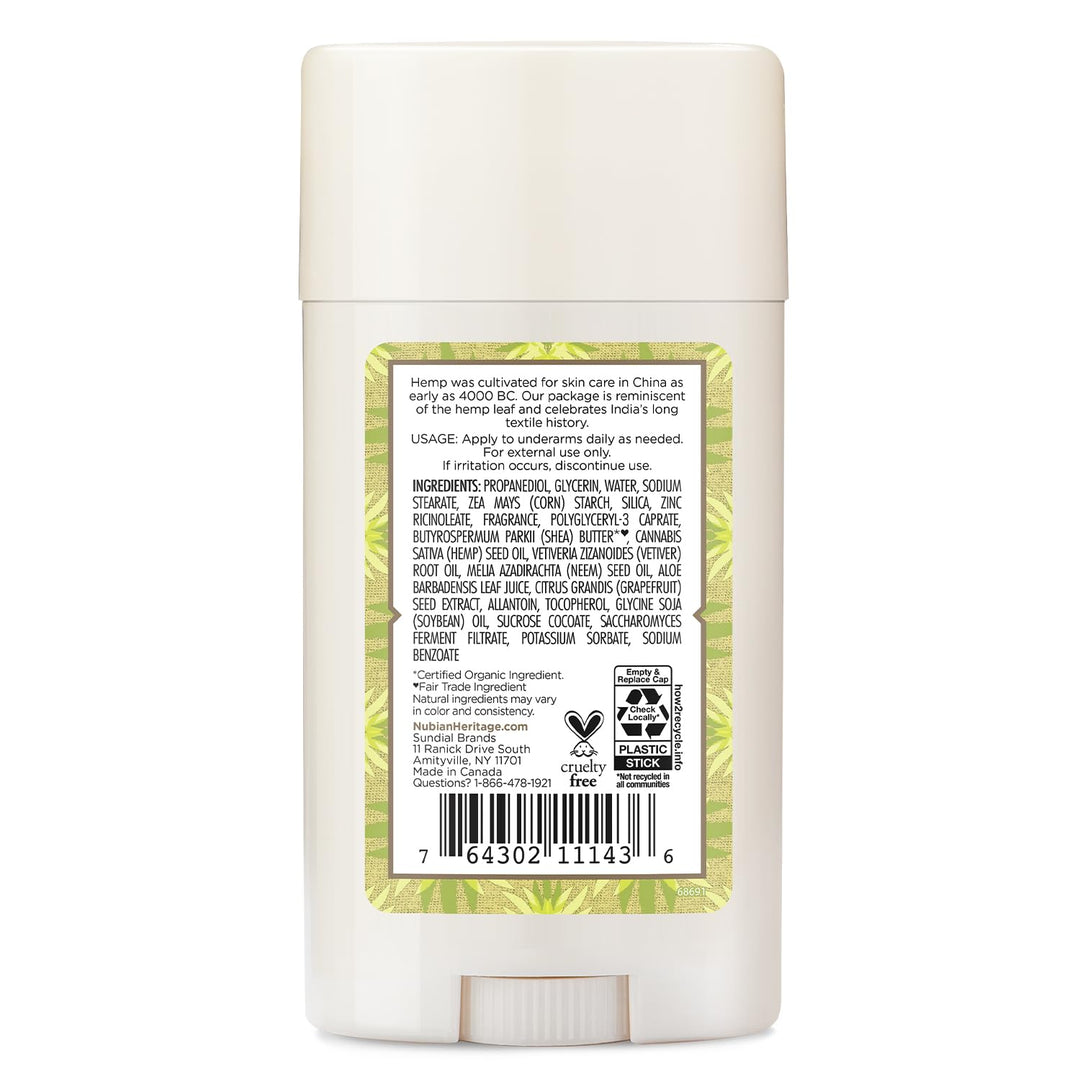 Nubian Heritage Indian Hemp And Haitian Vetiver Deodorant Stick