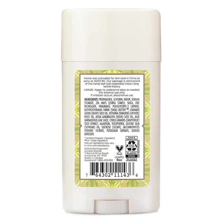 Nubian Heritage Indian Hemp And Haitian Vetiver Deodorant Stick
