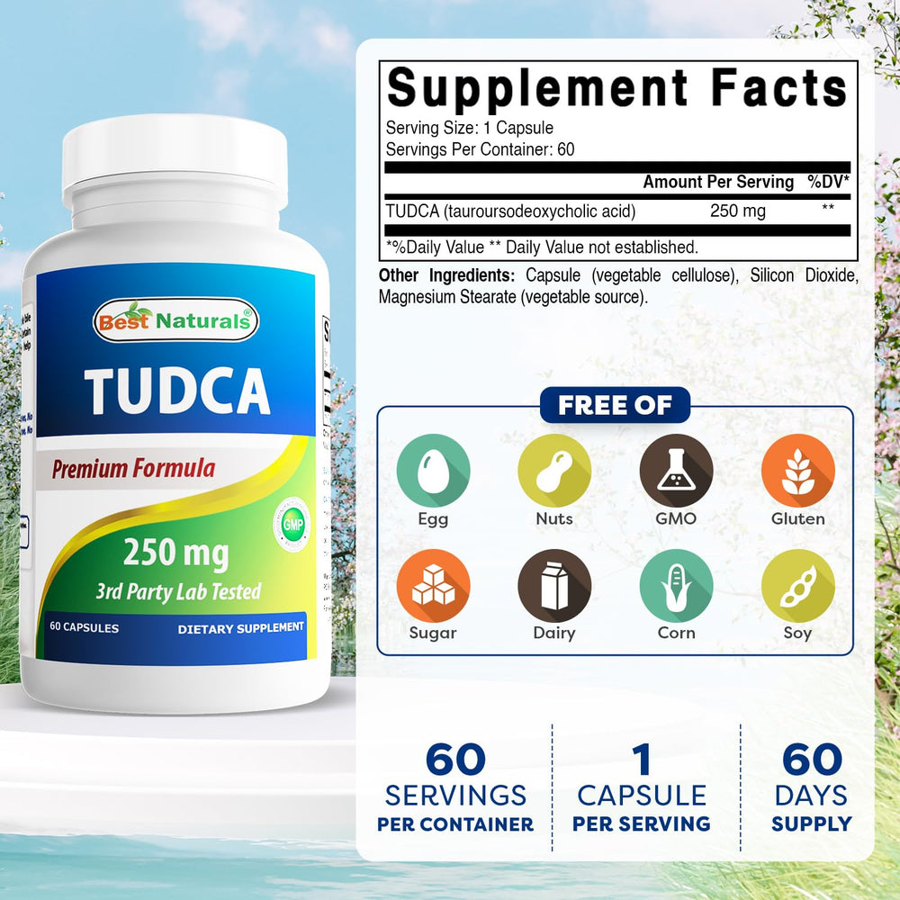 Best Naturals TUDCA Tauroursodeoxycholic Acid, 250 mg, 60 Count