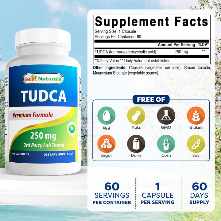 Best Naturals TUDCA Tauroursodeoxycholic Acid, 250 mg, 60 Count