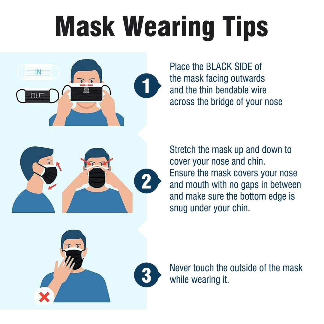 WECARE Disposable Face Masks, Black, 50 Count