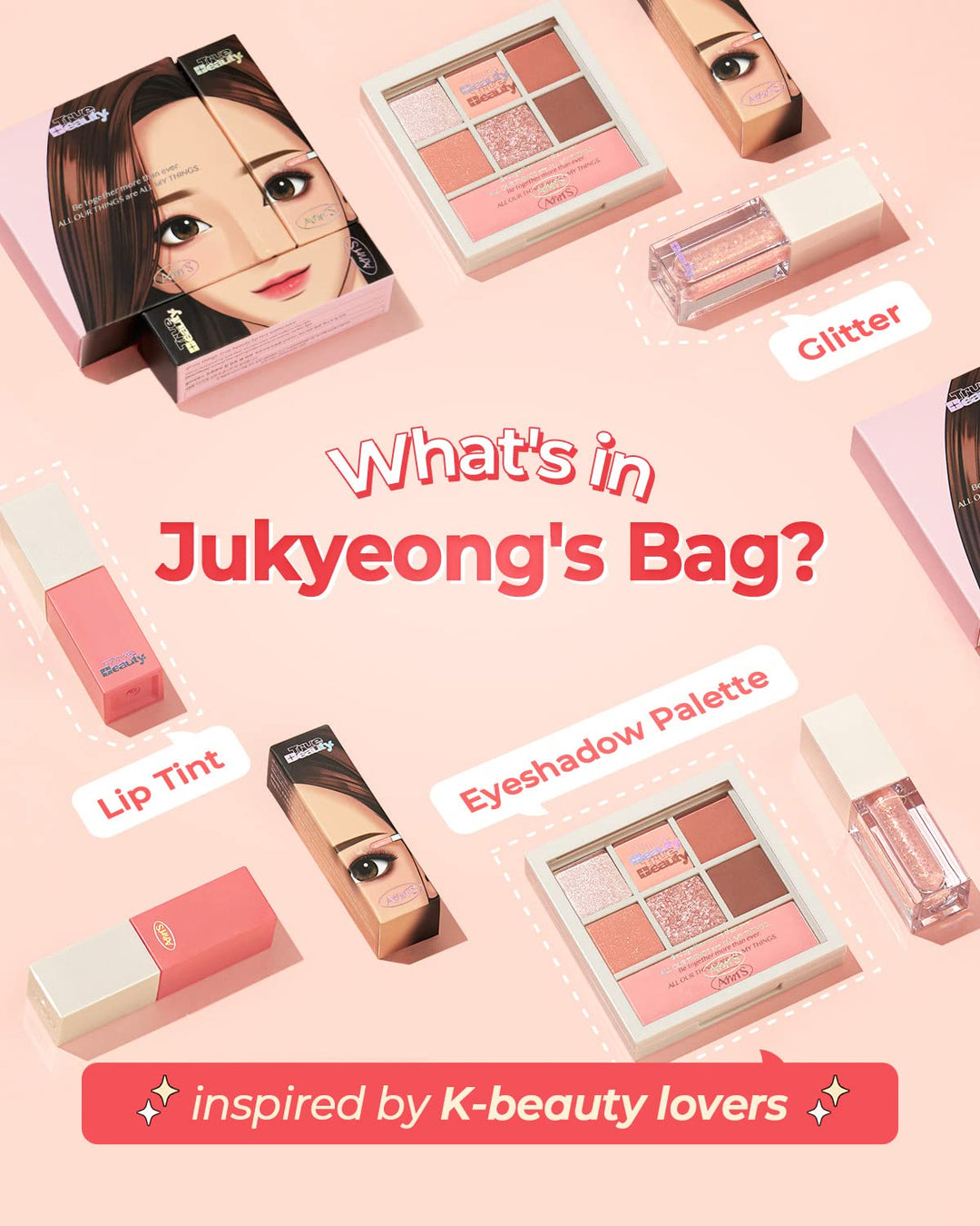 AMTS Webtoon True Beauty, Liquid Pink Gold Chunky Glitter Eyeshadow