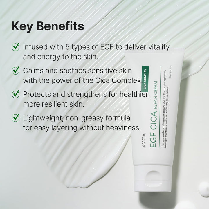 AVCA EGF Cica Repair Cream, Fragrance-Free, 100 ml