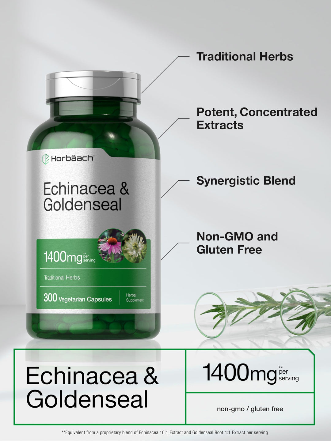 Horbäach Echinacea Goldenseal Supplement, 300 Count