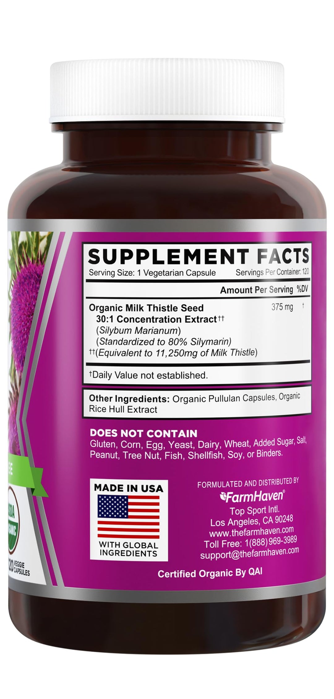 FarmHaven Milk Thistle Capsules, 11250 mg, 120 Count