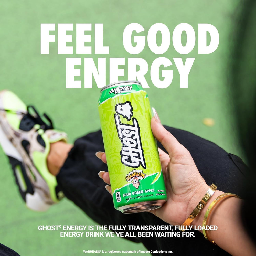 GHOST Energy Drink, Warheads Sour Green Apple, 12 Count, 16 fl oz