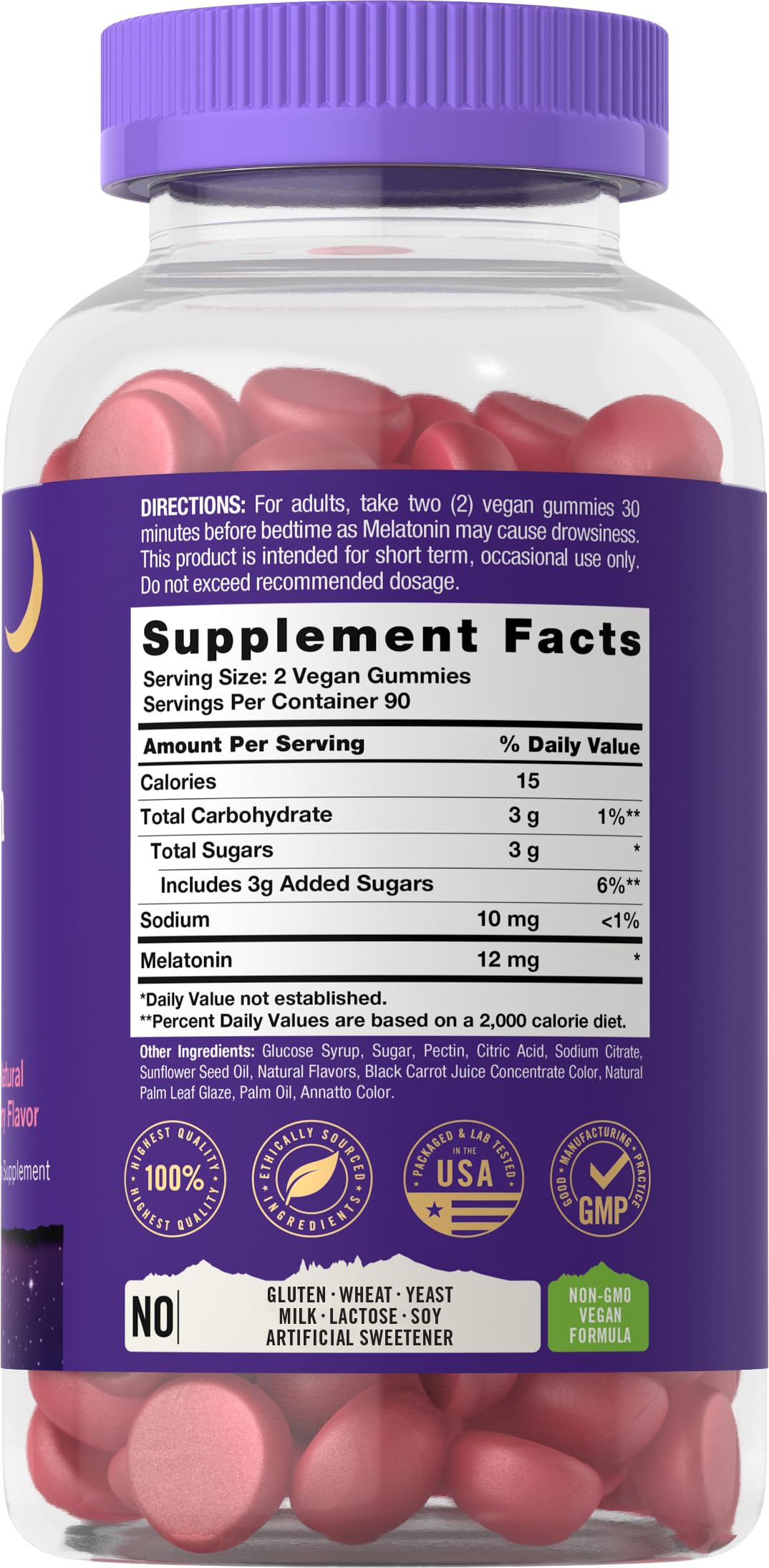 Carlyle Melatonin 12 mg Gummies, Natural Berry, 180 Count