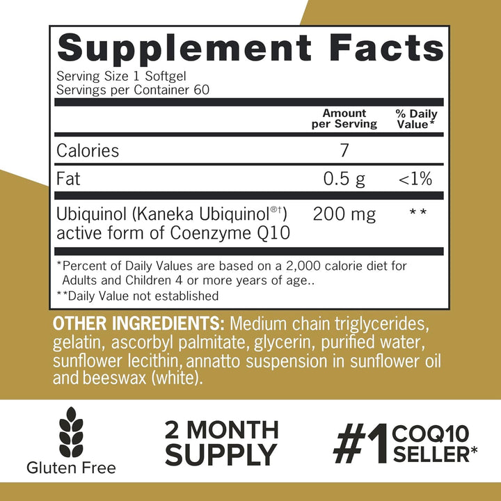 Qunol Ubiquinol CoQ10 Softgels, 200 mg, 60 Count