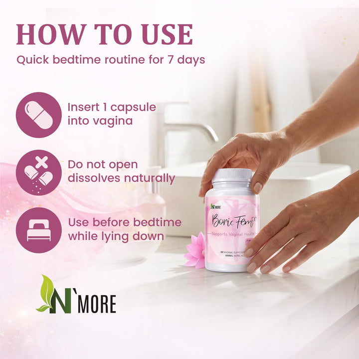 N'More Boric Acid Suppositories, 600 mg, 30 Count