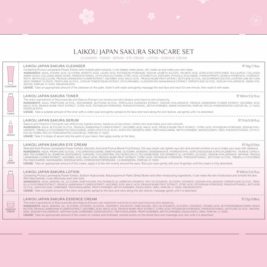 LAIKOU Sakura Skincare Set, 6 Count