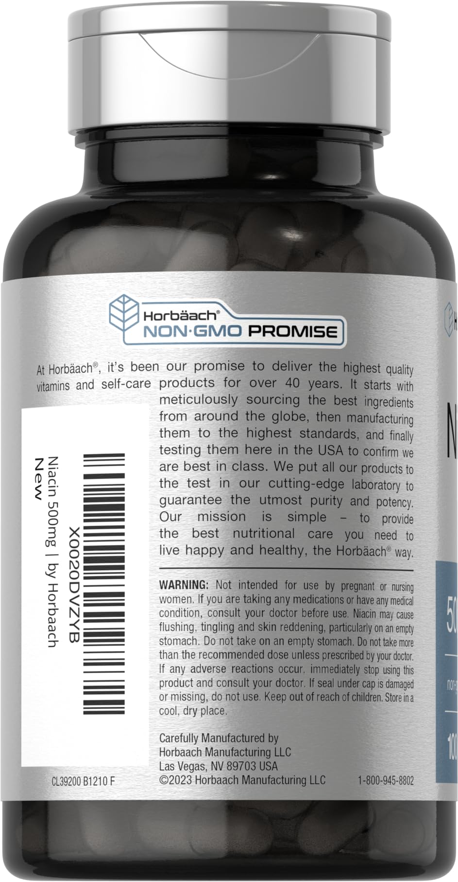 Horbäach Niacin Vitamin B3, 500 mg, 100 Count