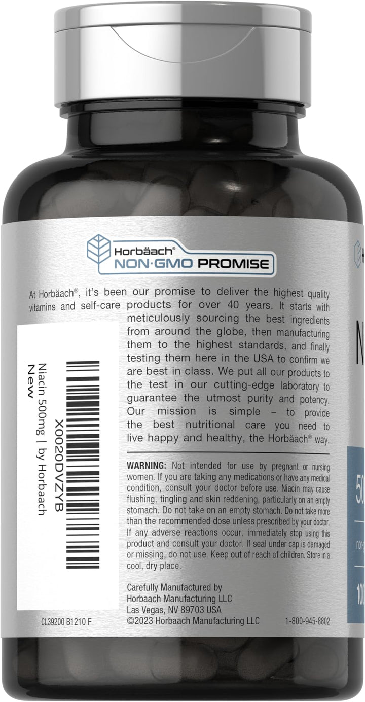 Horbäach Niacin Vitamin B3, 500 mg, 100 Count