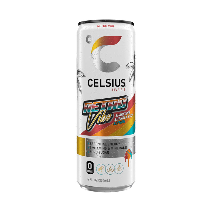 CELSIUS Retro Vibe Sparkling Sherbet Slush Sugar Free Energy Drink, 12 fl oz, Pack of 12