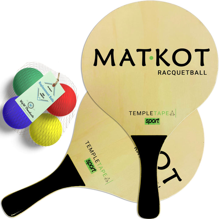 W4W Beach Paddle Ball Racket Set, 2 Paddles, 4 Balls