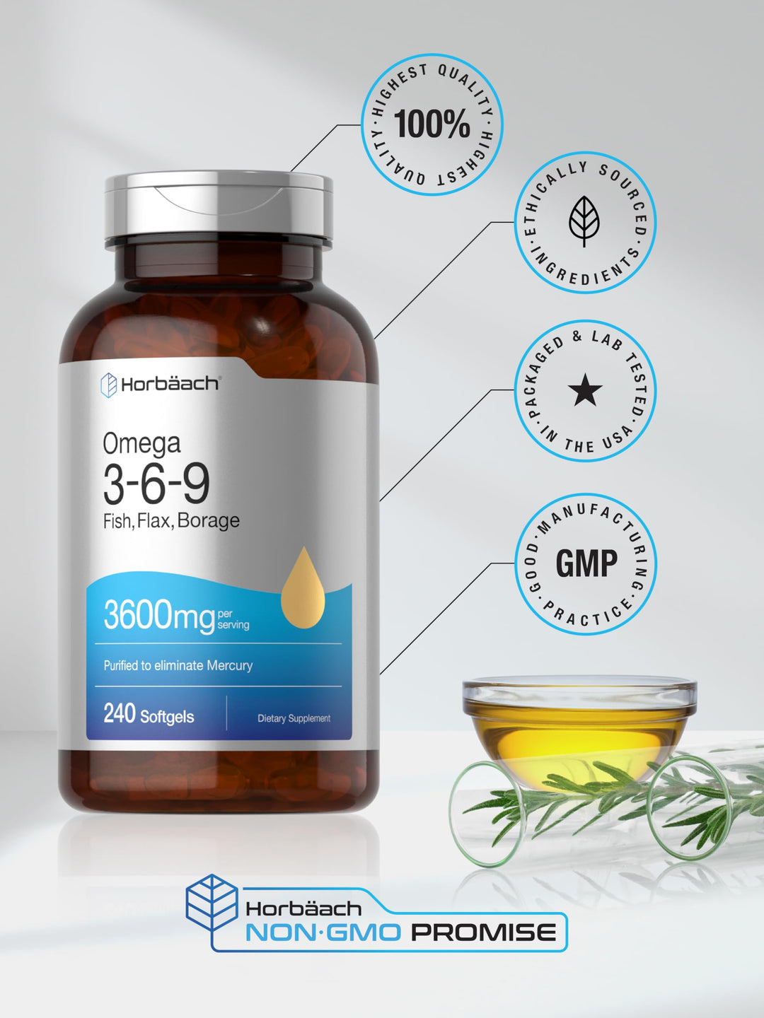Horbäach Triple Omega 3-6-9 Softgels, 240 Count