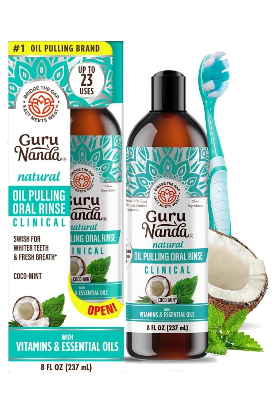 GuruNanda Old Whitening Pulling Oil & Dental Kit, Coconut & Peppermint, 8 fl oz, Pack of 2
