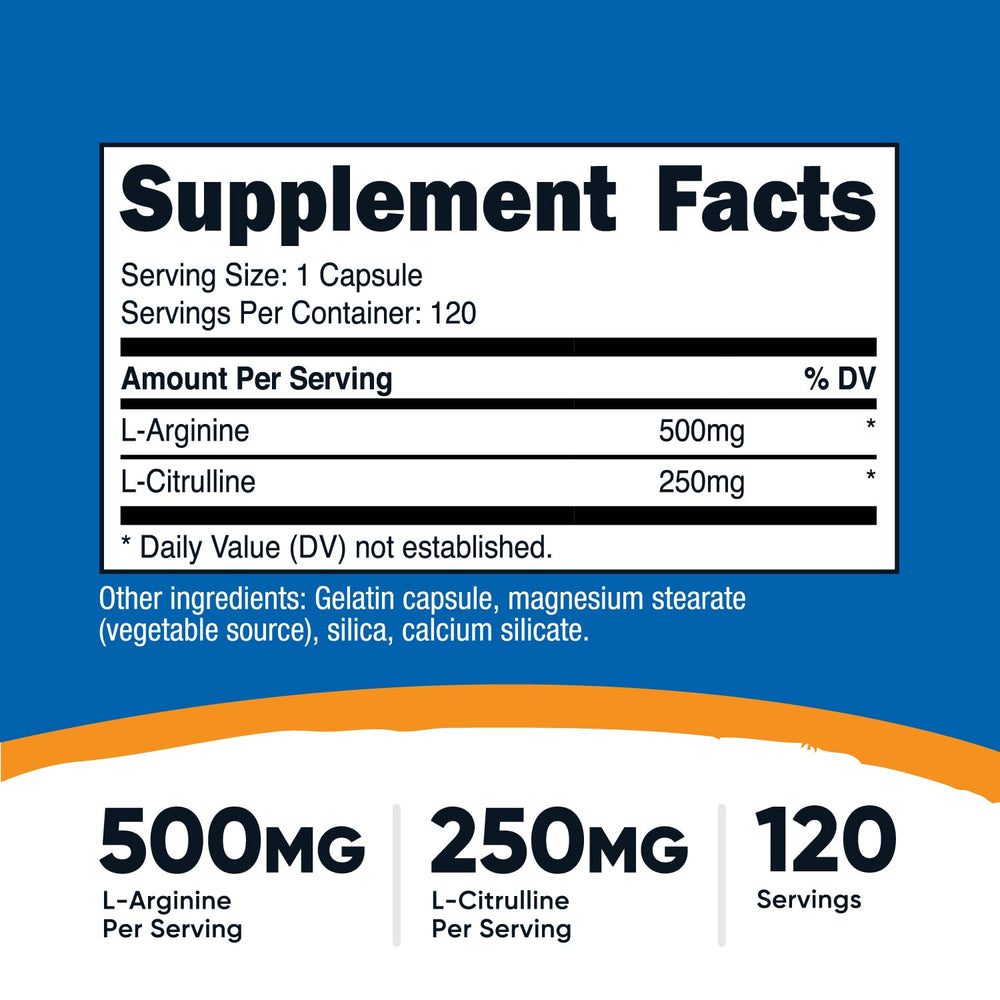 Nutricost L-Arginine L-Citrulline Complex, 750 mg, 120 Count