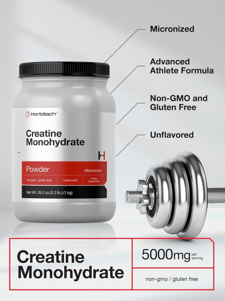 Horbäach Creatine Monohydrate Powder, Unflavored, 2.2 lb