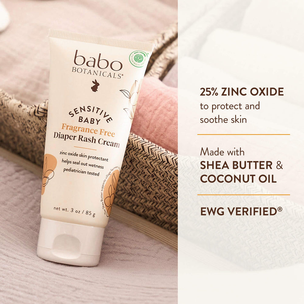 Babo Botanicals Sensitive Baby Zinc Diaper Cream, Fragrance Free, 3 oz