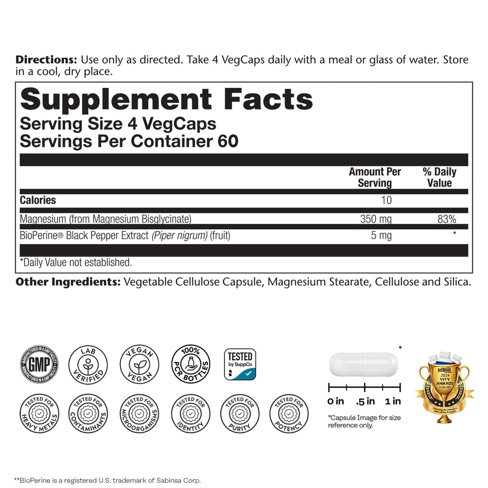 SOLARAY Magnesium Glycinate, 350 mg, 240 Count