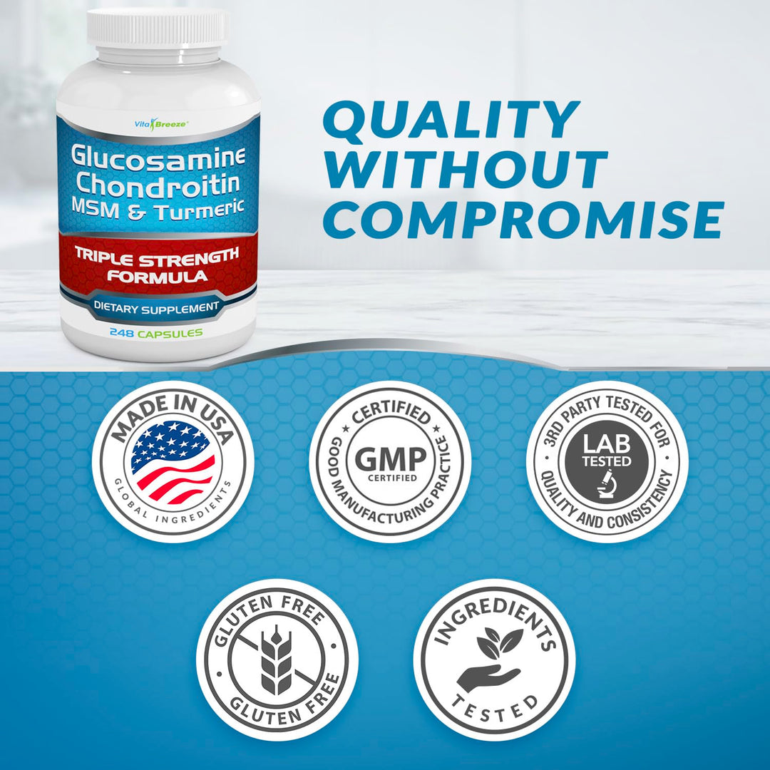 VitaBreeze Glucosamine Chondroitin MSM Turmeric Supplement, 248 Count