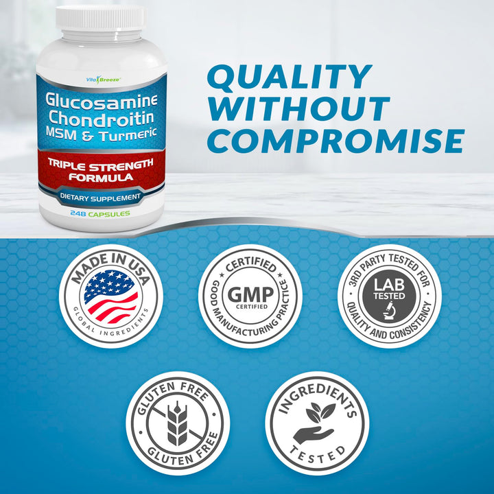 VitaBreeze Glucosamine Chondroitin MSM Turmeric Supplement, 248 Count