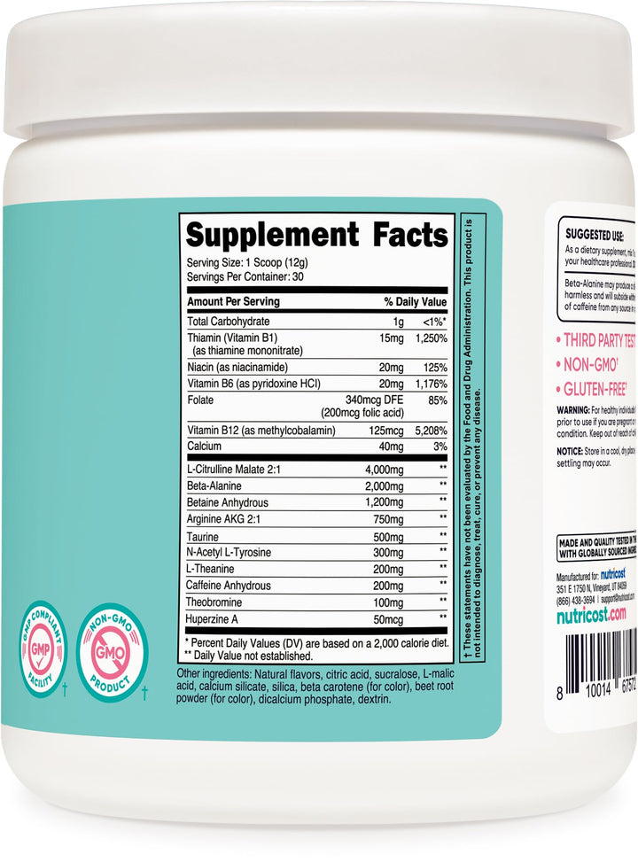 Nutricost Pre-Workout Powder, Peach Mango, 30 Servings