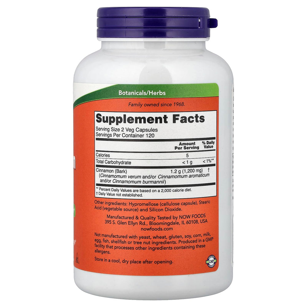 NOW Cinnamon Bark Capsules, 600 mg, 240 Count