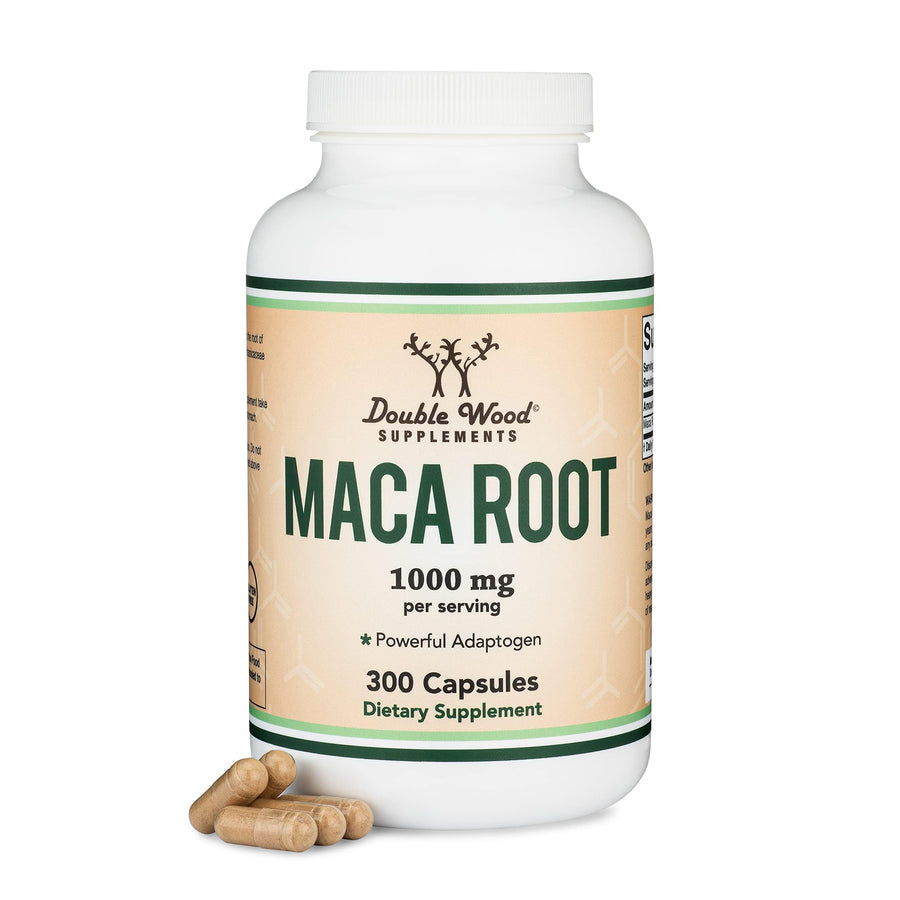 Double Wood Supplements Maca Root Capsules, Black Red Yellow, 1,000 mg, 300 Count