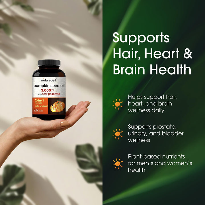 NatureBell Virgin Pumpkin Seed Oil with Saw Palmetto, 3,000mg, 240 Count