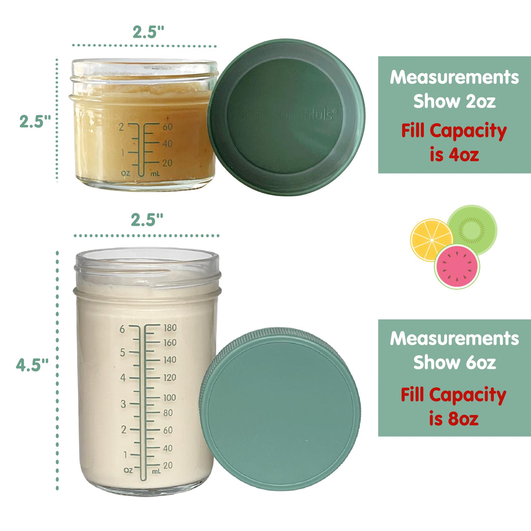 Sage Spoonfuls Baby Food Storage Jars with Lids, 4/8 oz, 6 Count