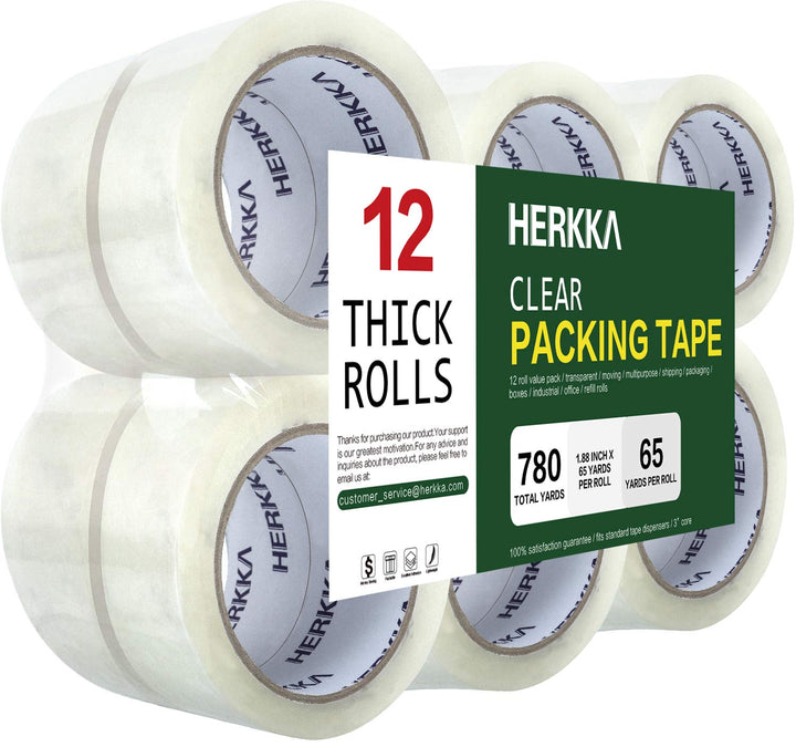 HERKKA Packing Tape, Clear, 12 Count